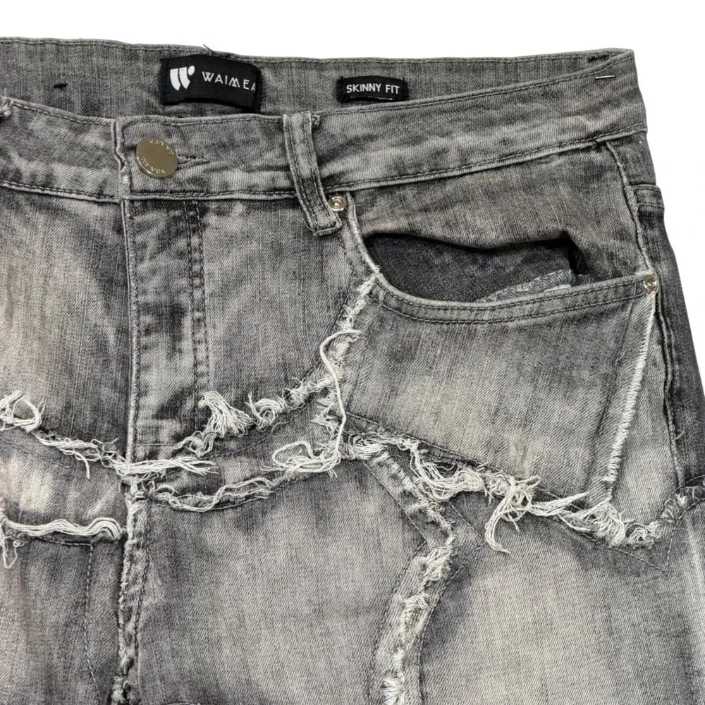 Waimea Men's Skinny Fit Patchwork‎ Jeans Gray Distressed Size 32 Stretch